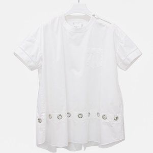 Sacai Oversized Poplin Grommet Tee